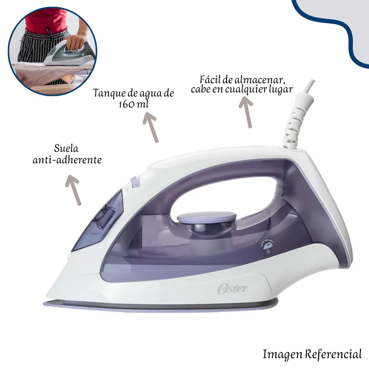GENERICO - Plancha Oster Ligera a Vapor con Base Antiadherente-GCSTBS3802