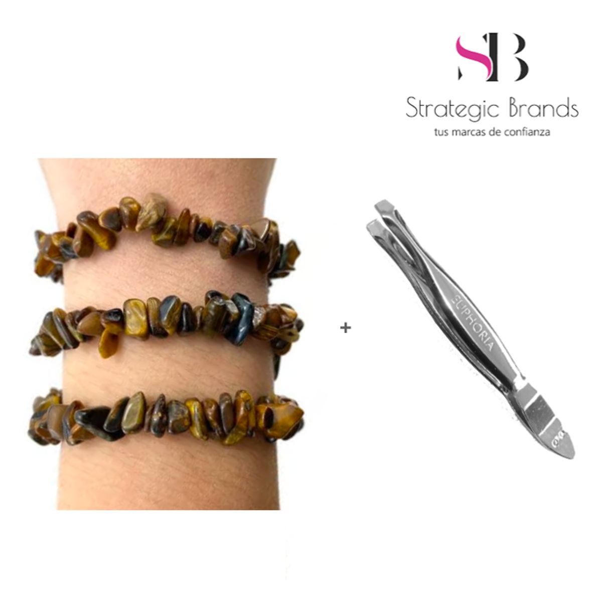GENERICO - Pulsera Ojo de Tigre con Pinza Depiladora de Acero