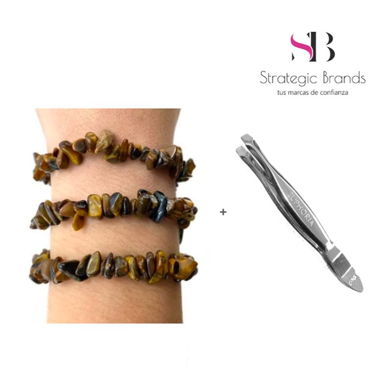 GENERICO - Pulsera Ojo de Tigre con Pinza Depiladora de Acero