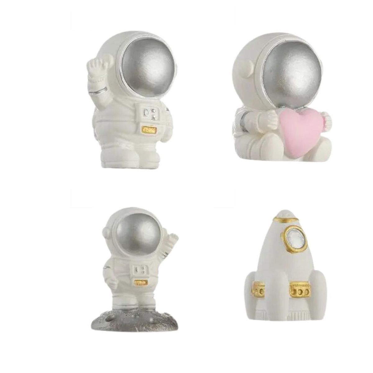 GENERICO - Pack 4 Astronautas Miniatura Decoración De Hogar - Plateado