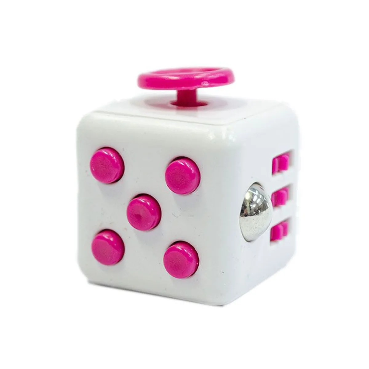 GENERICO - Cubo Relajante Antiestres Blanco y Boton Rosado FIDGET CUBE
