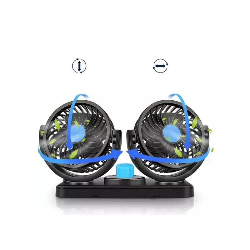 GENERICO - Ventilador Doble Cabezal 360 para Auto Portátil 12v