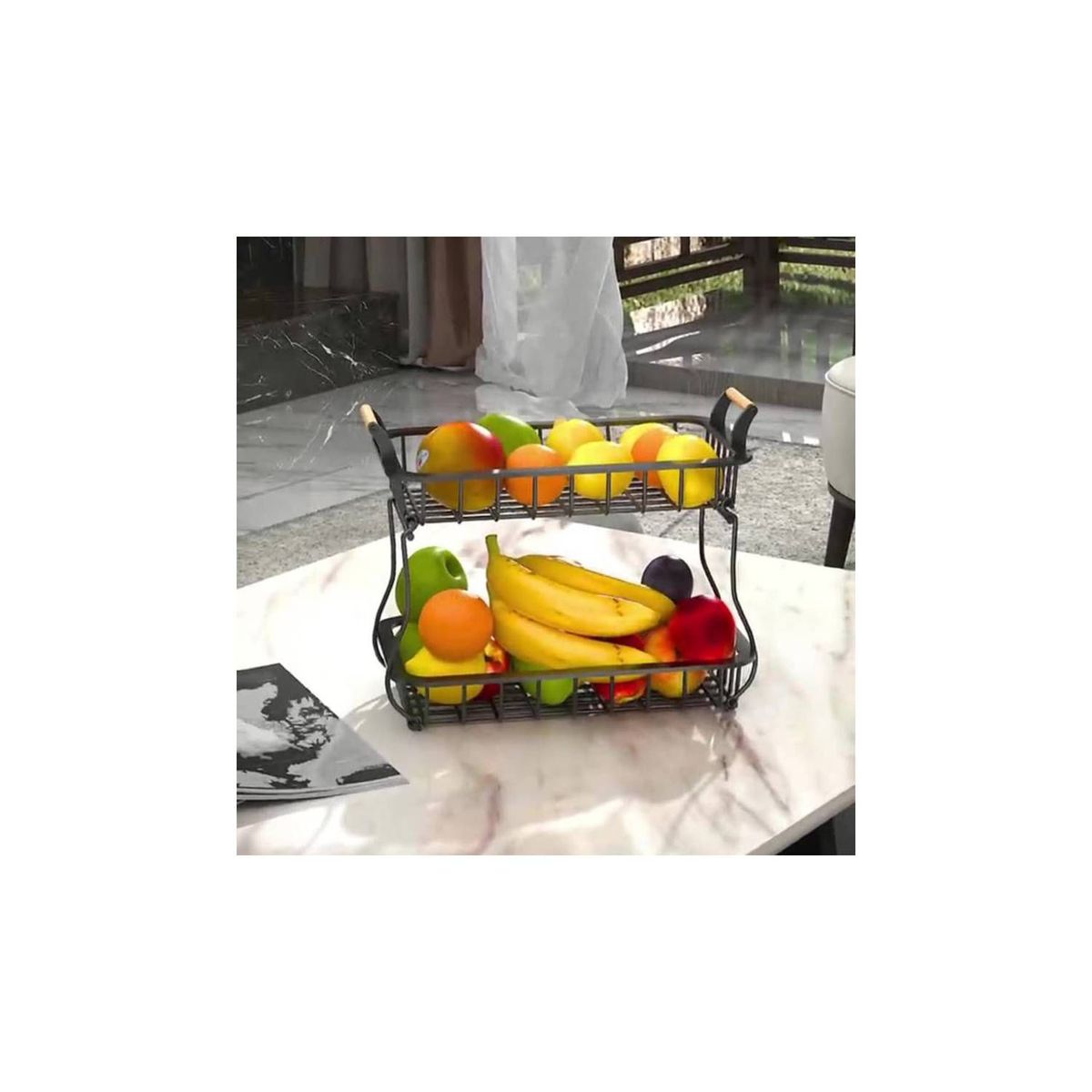 GENERICO - Frutero, cesta de pan, centro de mesa de 2 niveles para decoración