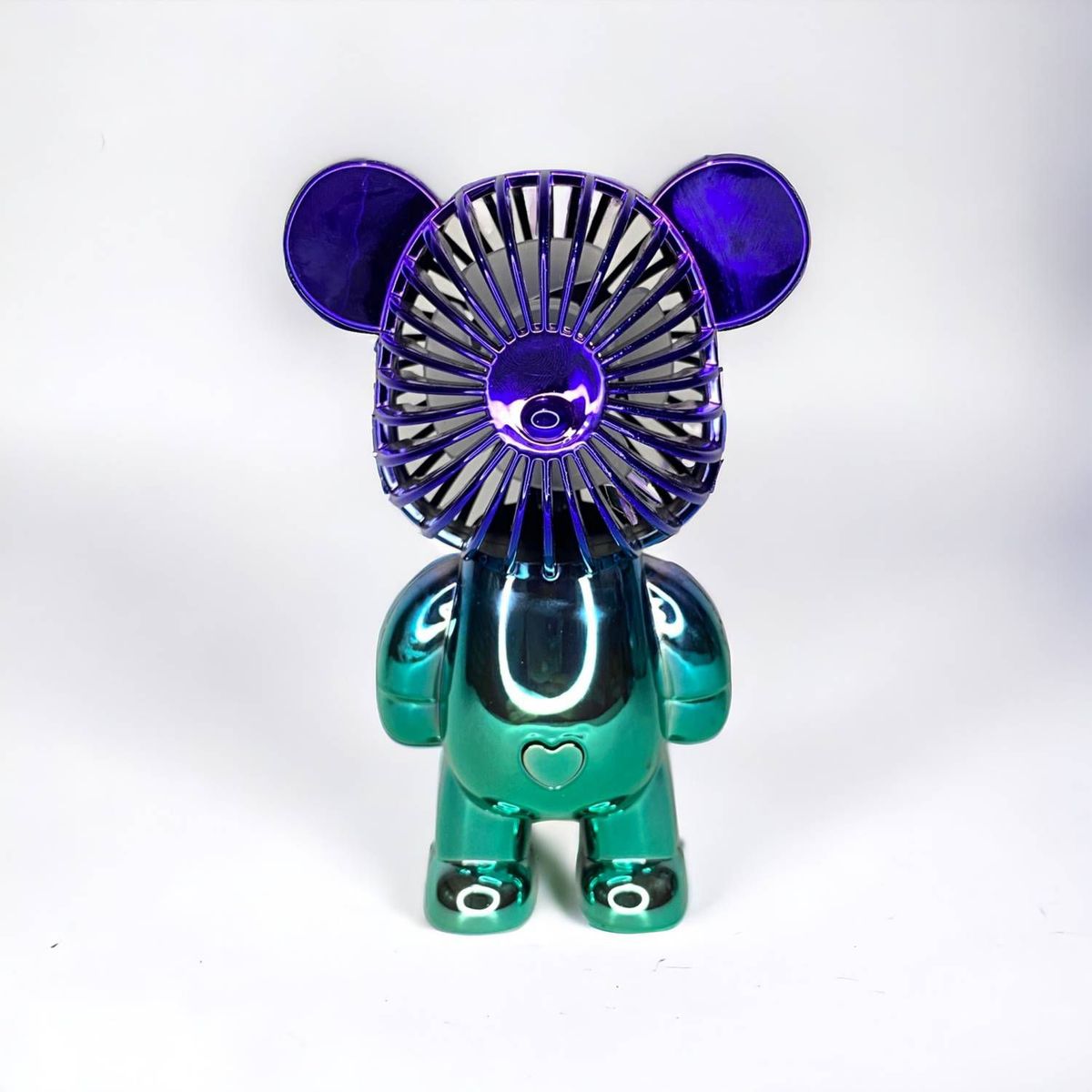 GENERICO - Ventilador Portátil Recargable Osito 3 Niveles Azul y Verde