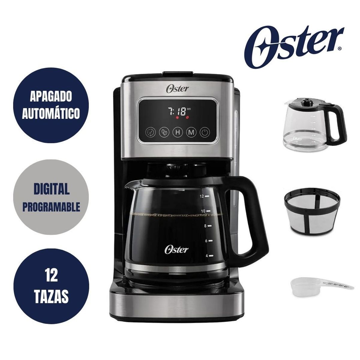 OSTER - Cafetera programable de 12 tazas con pantalla táctil Oster