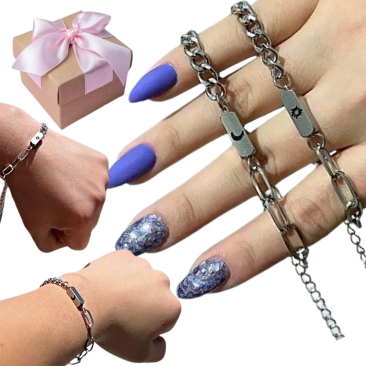 GENERICO - Pulsera Para Parejas Sol  Luna De Acero Inoxidable