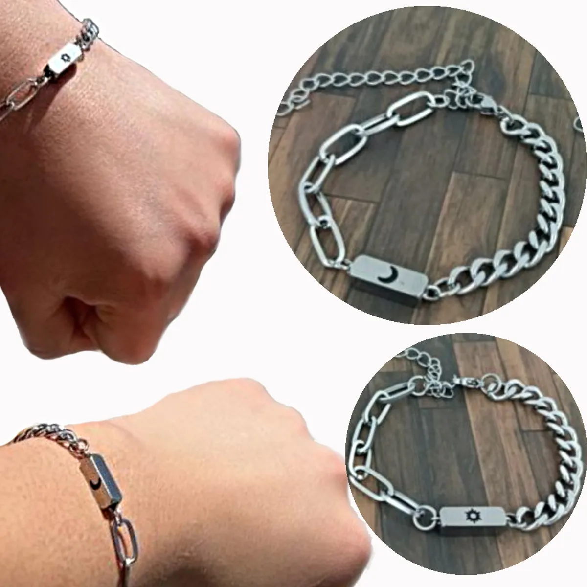 GENERICO - Pulsera Para Parejas Sol  Luna De Acero Inoxidable