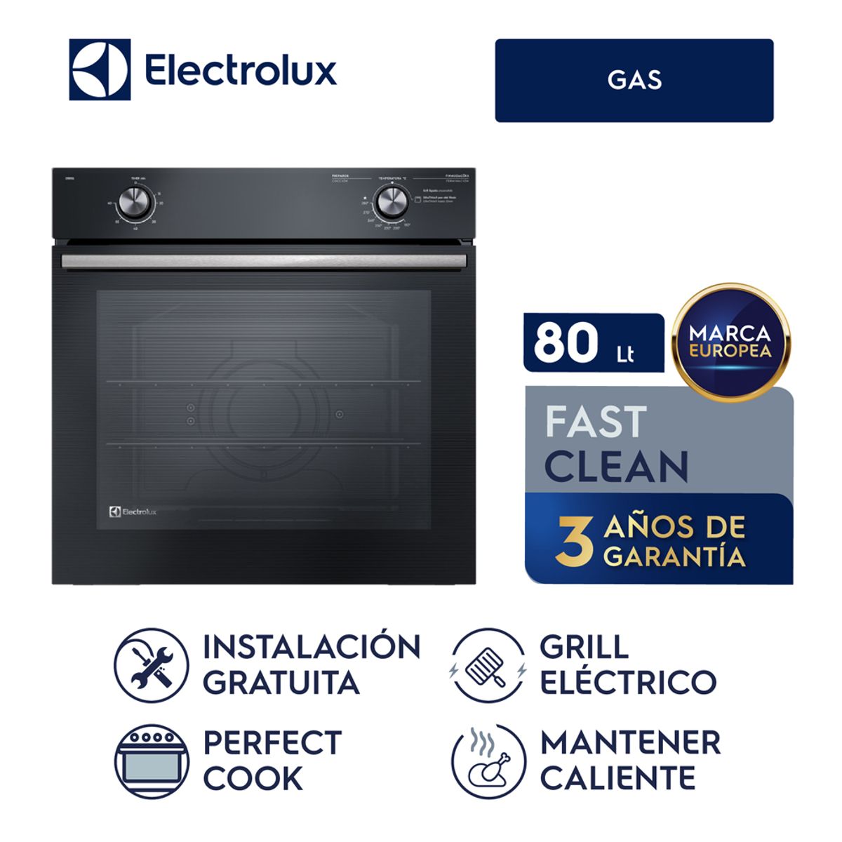 ELECTROLUX - OE8GL Horno Empotrable A Gas Electrolux Grill 80LT Black