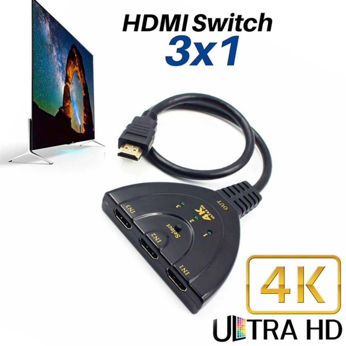 GENERICO - Hdmi Switch 4k 3x1 Splitter Cable Full Hd 1080p 3d Multiplicador