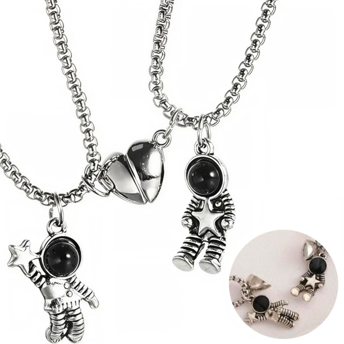 GENERICO - Collar Para Pareja Astronauta  Corazon magnetico Regalo Especial