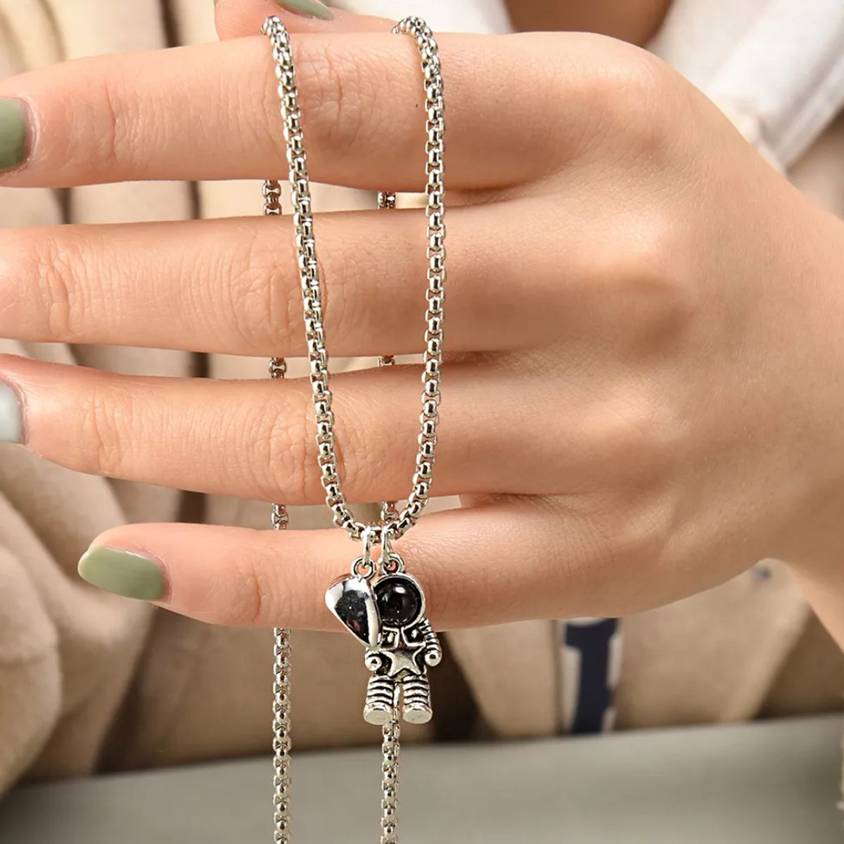 GENERICO - Collar Para Pareja Astronauta  Corazon magnetico Regalo Especial