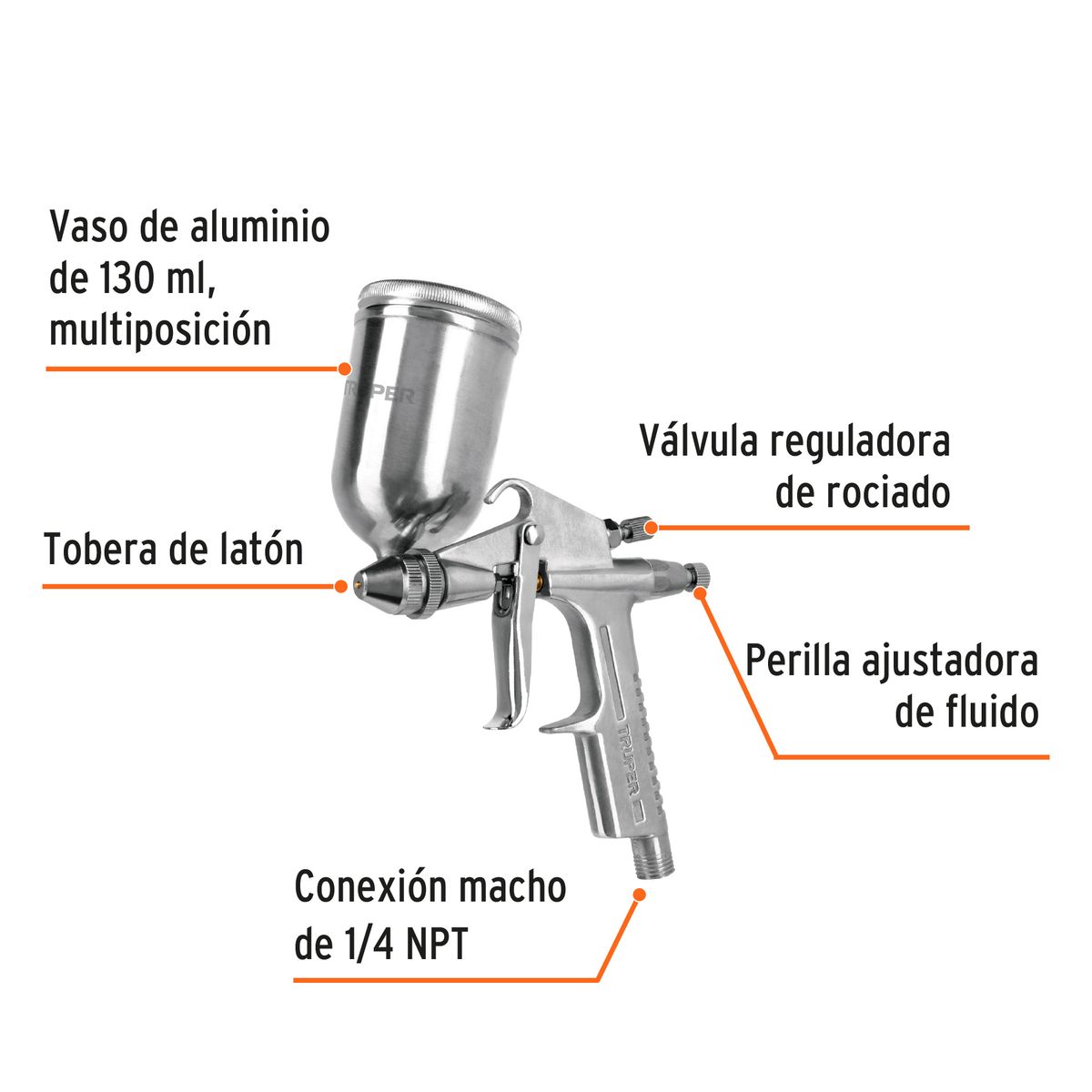TRUPER - Pistola compacta p/retoque LVMP vaso alum, 0.5 mm COD 11098 Truper