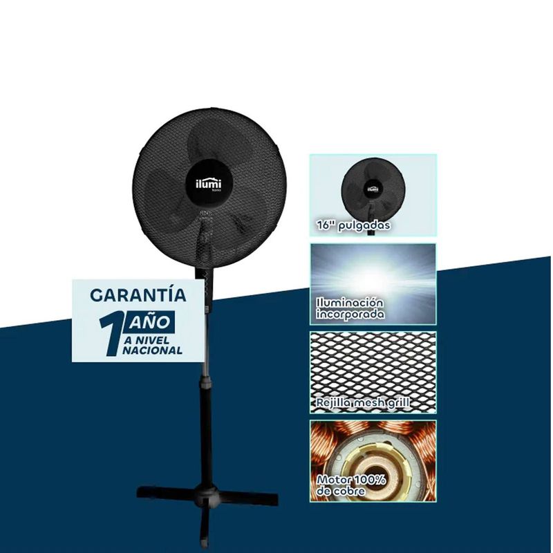 ILUMI - Ventilador Ilumi de Pedestal 3 Velocidades con Iluminación 45W
