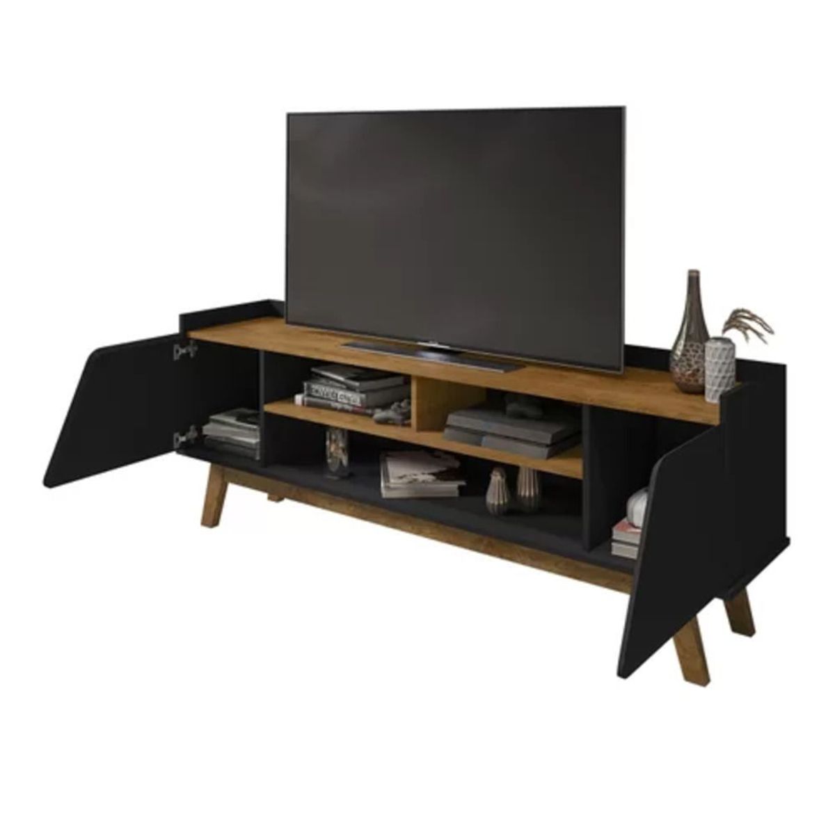 TU MESITA - Mesa para TV moderna 2 puertas Laureano color Negro/Duna TU MESITA