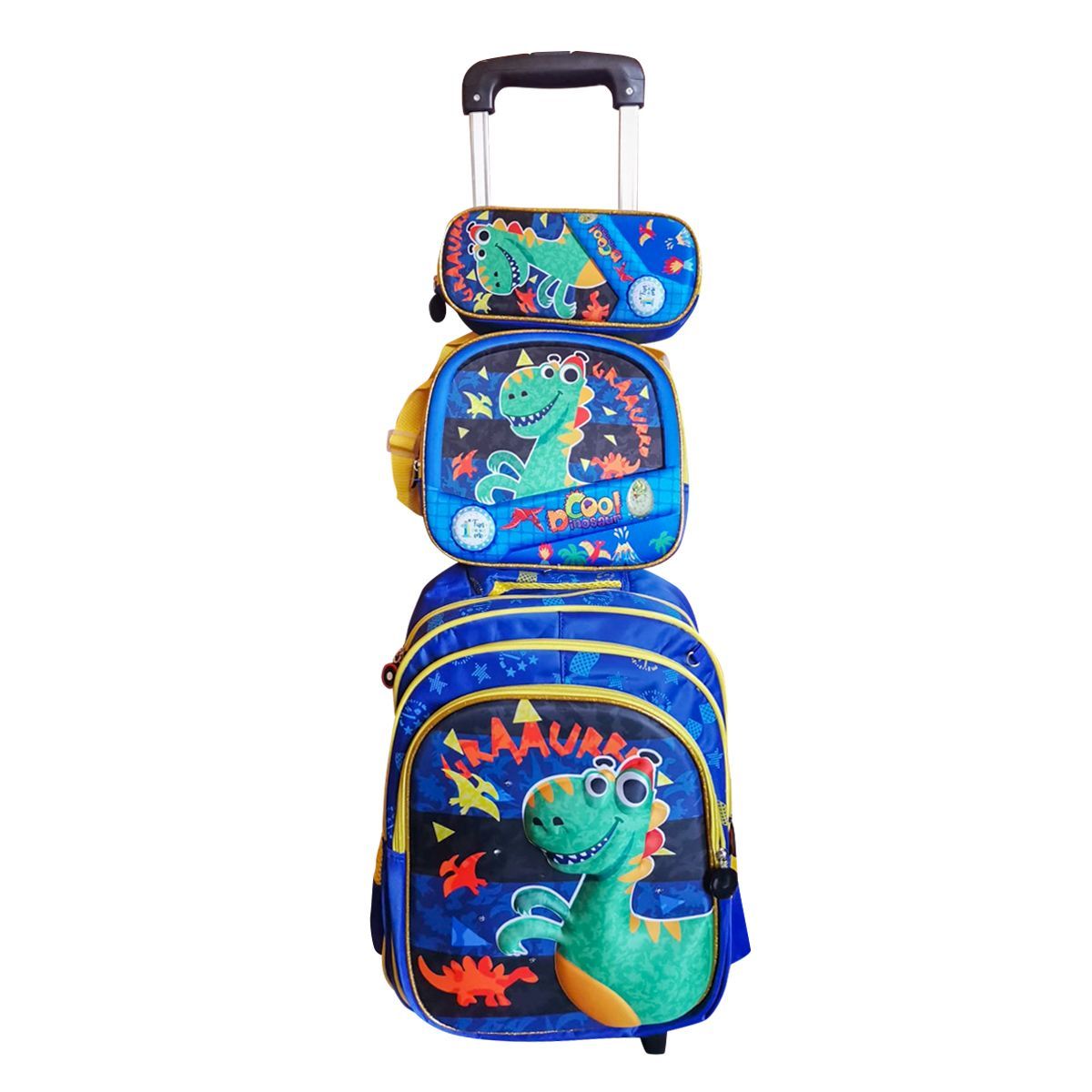 GENERICO - Set Mochila Luces Ruedas Dinosaurio Mochila-Lonchera-Cartuchera