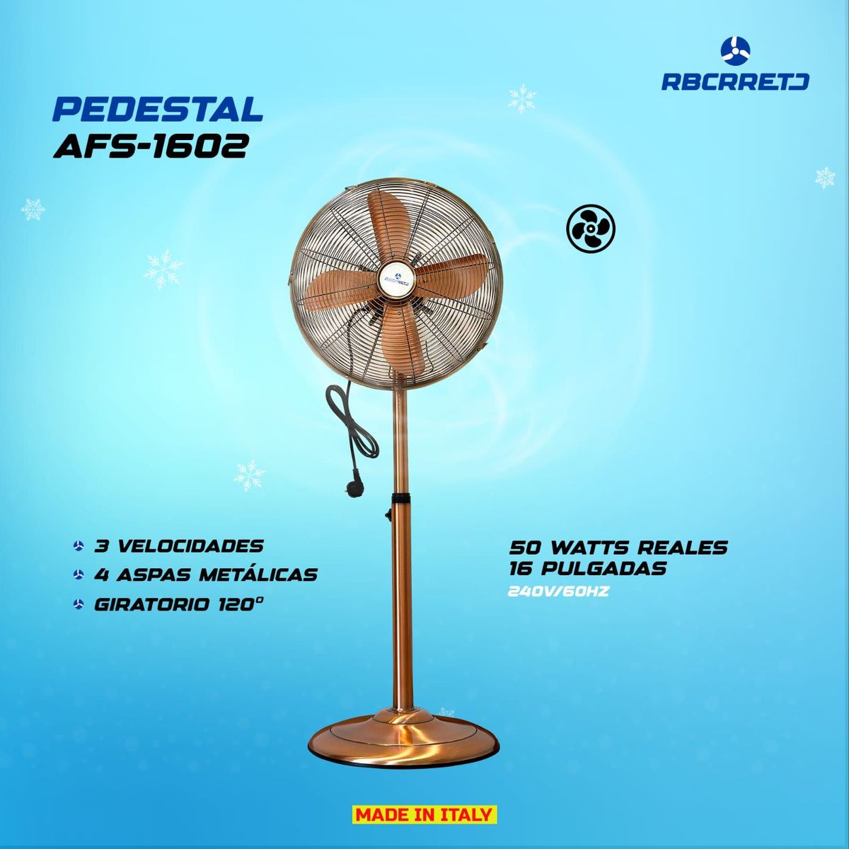 GENERICO - Ventilador de Pedestal 16 pulgadas AFS-1602 Rbcrrecto Metal dorado