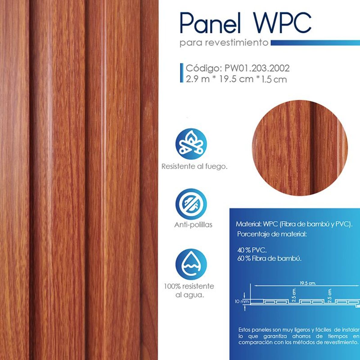 VIDAR - WALL PANEL WPC INTERIOR SAPELLI VENTA POR UNIDAD