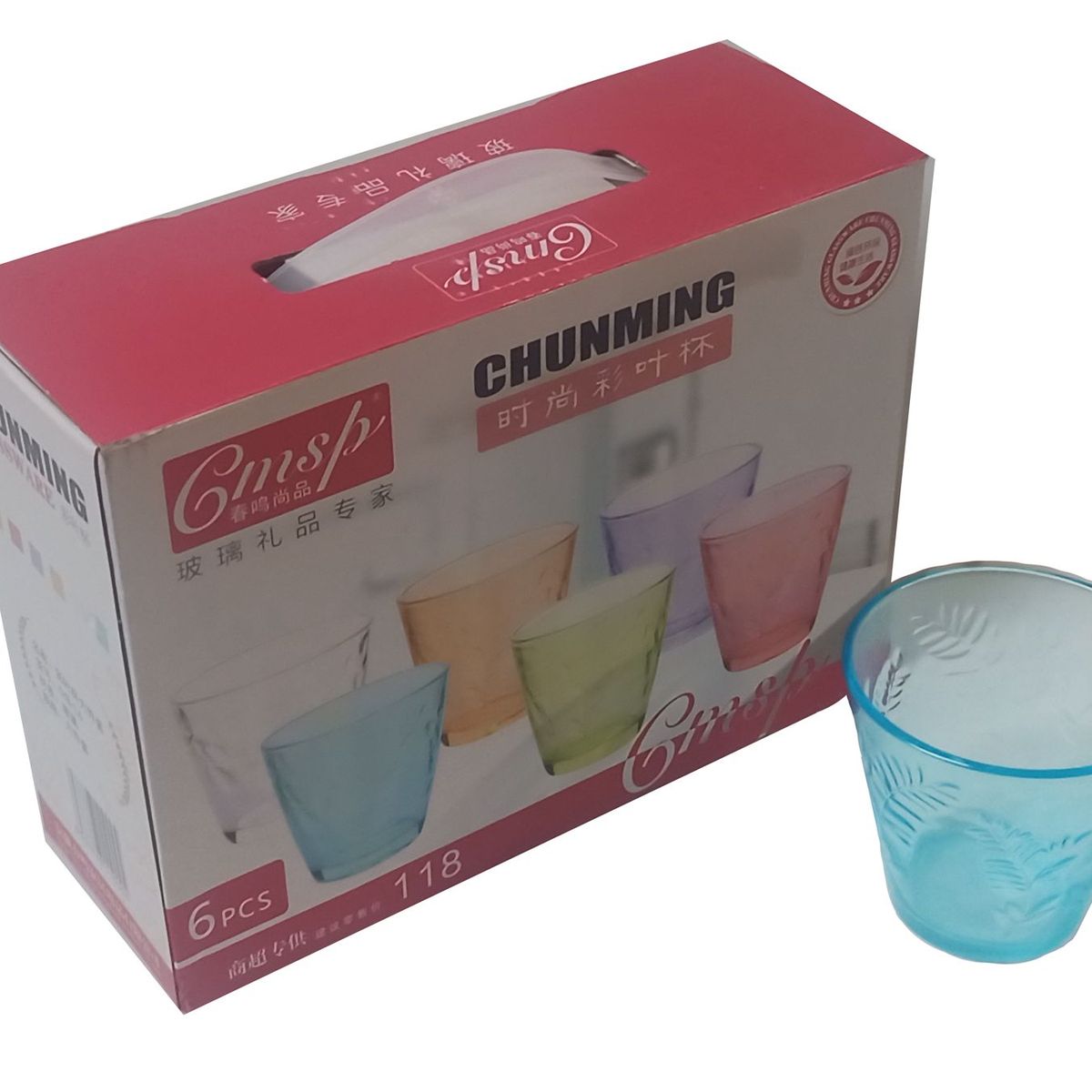 GENERICO - Set De Vasos de Vidrio Multicolor x 6 Unidades