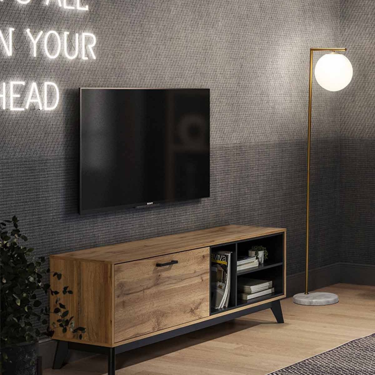 TU MESITA - Mesa de TV rústica 1 puerta Africa color Marrón/Negro TU MESITA