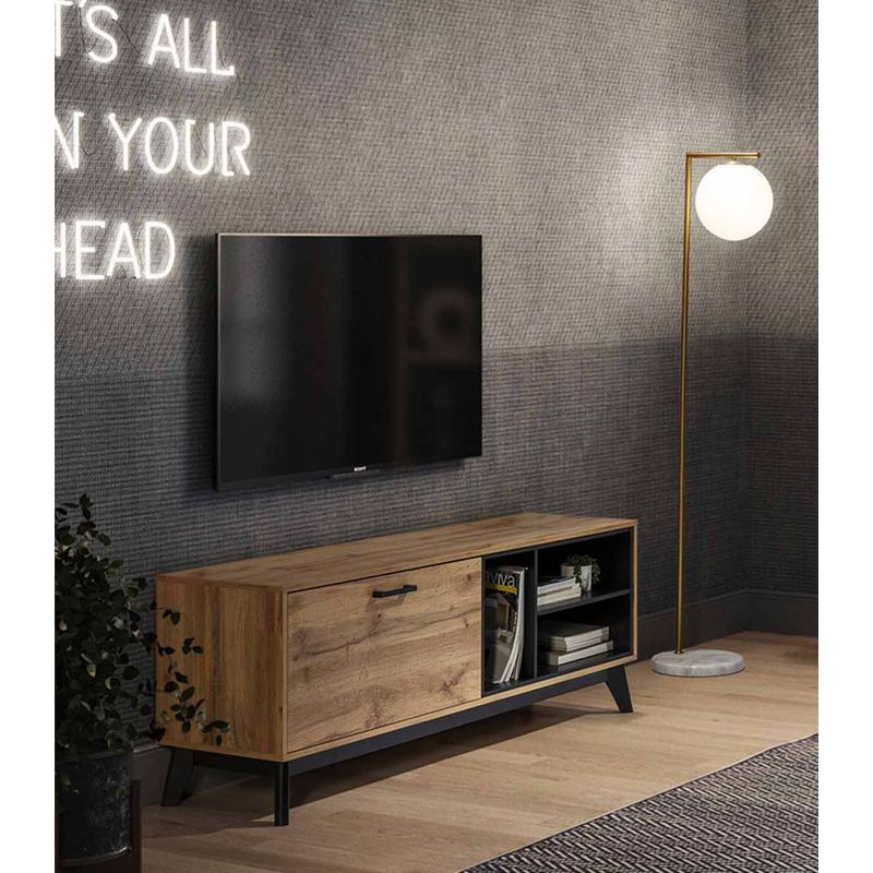 TU MESITA - Mesa de TV rústica 1 puerta Africa color Marrón/Negro TU MESITA