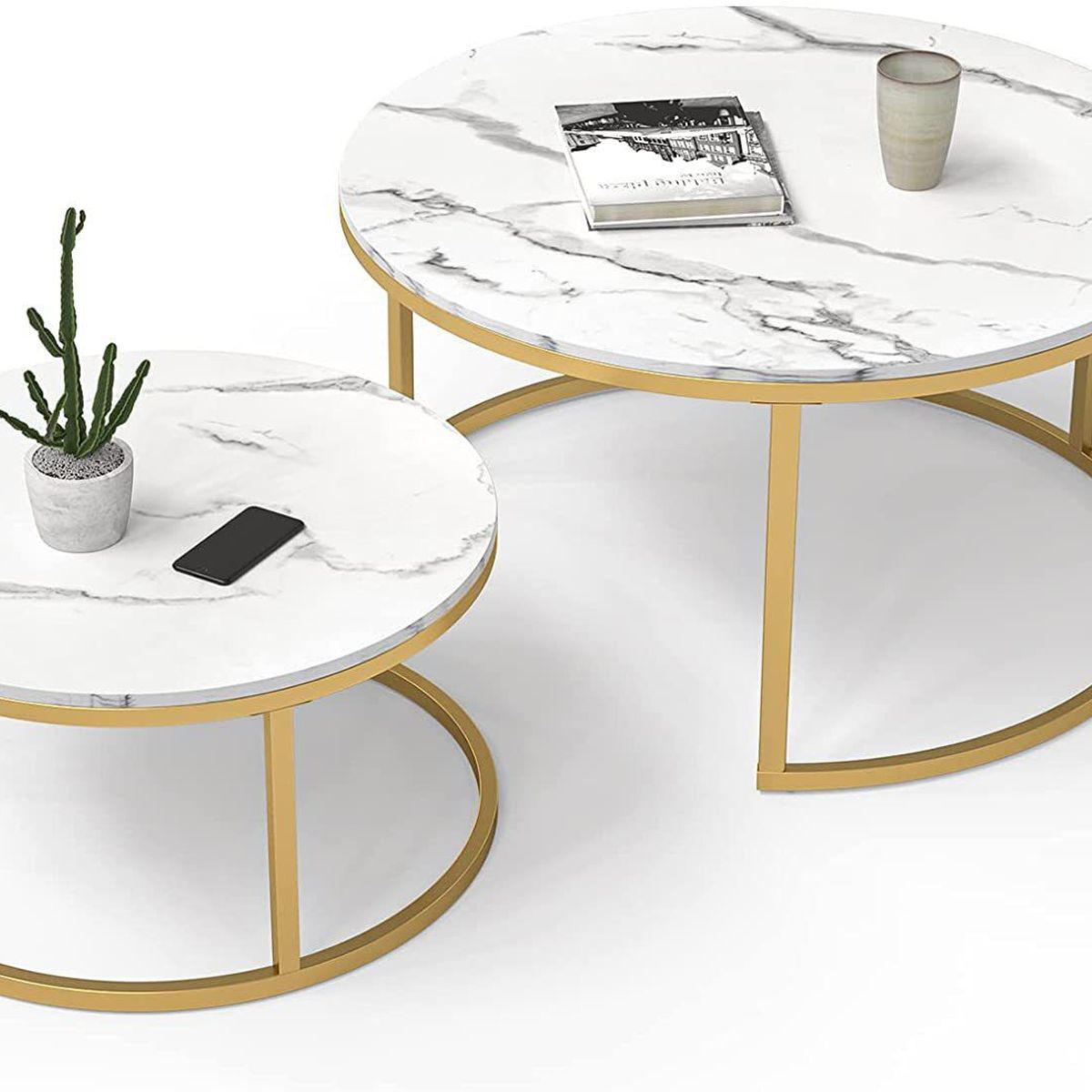 GENERICO - Mesa De Centro Moderna Sala De Estar Lujo 2 Piezas Marco Redondo