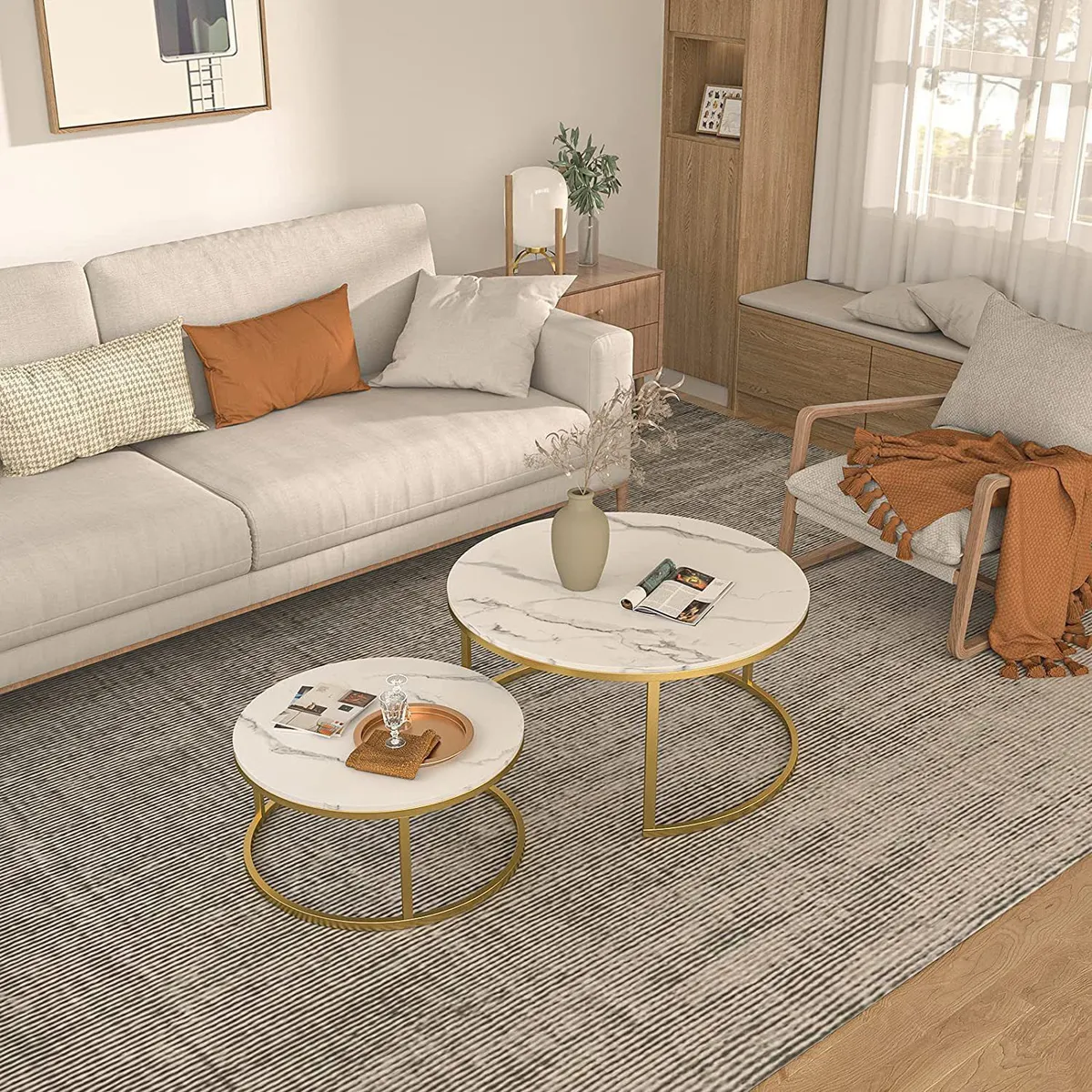 GENERICO - Mesa De Centro Moderna Sala De Estar Lujo 2 Piezas Marco Redondo