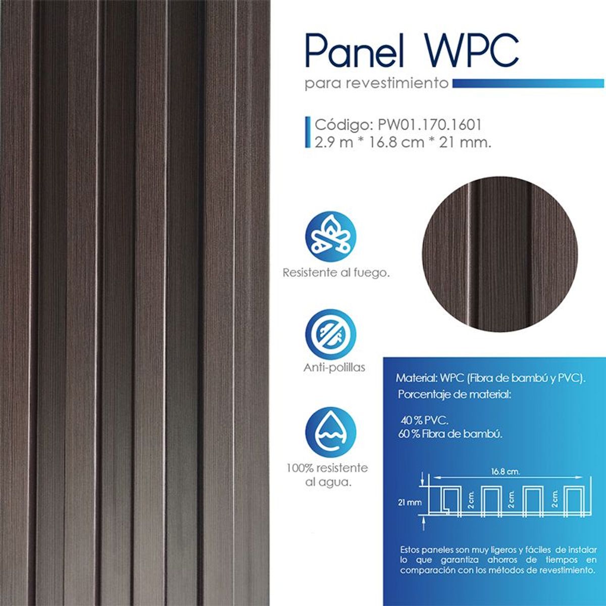VIDAR - WALL PANEL WPC INTERIOR BROWN BROWN VENTA POR UNIDAD