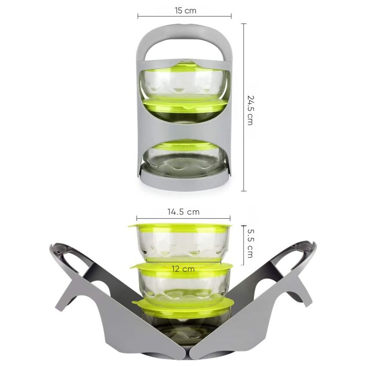 INSPIRA - Lonchera Set de 3 Táper de Vidrio Apilable