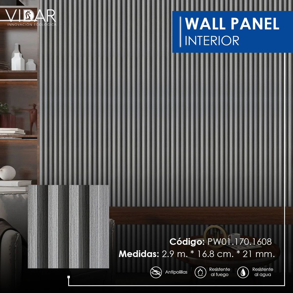 VIDAR - WALL PANEL WPC INTERIOR STRIPED GRAY VENTA POR UNIDAD