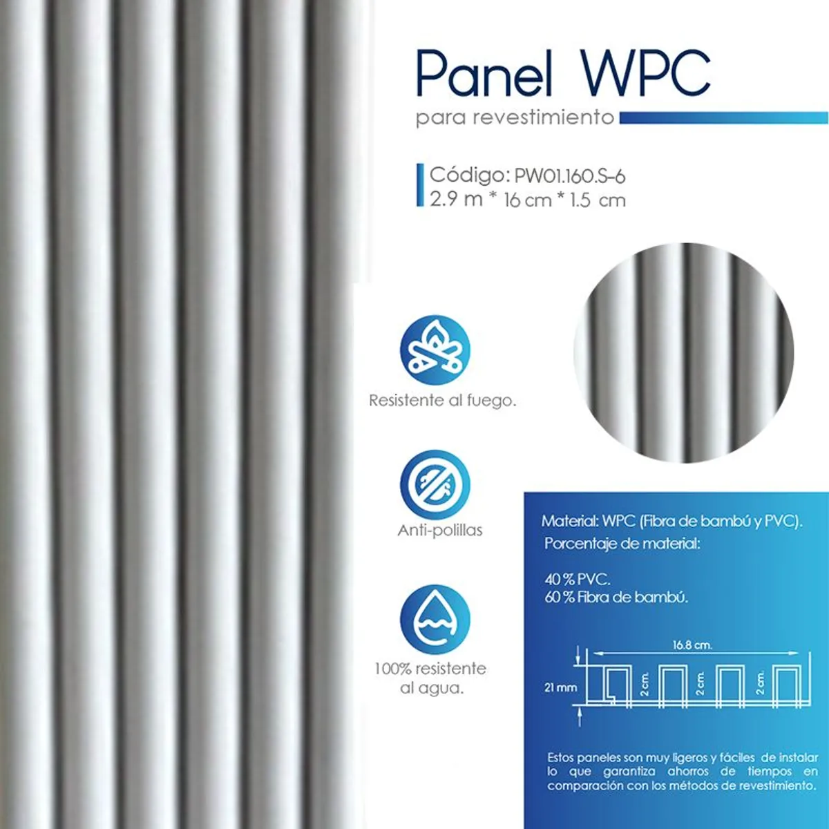 VIDAR - WALL PANEL WPC INTERIOR GYPSOPHILA GRAY VENTA POR CAJA DE 10 UND