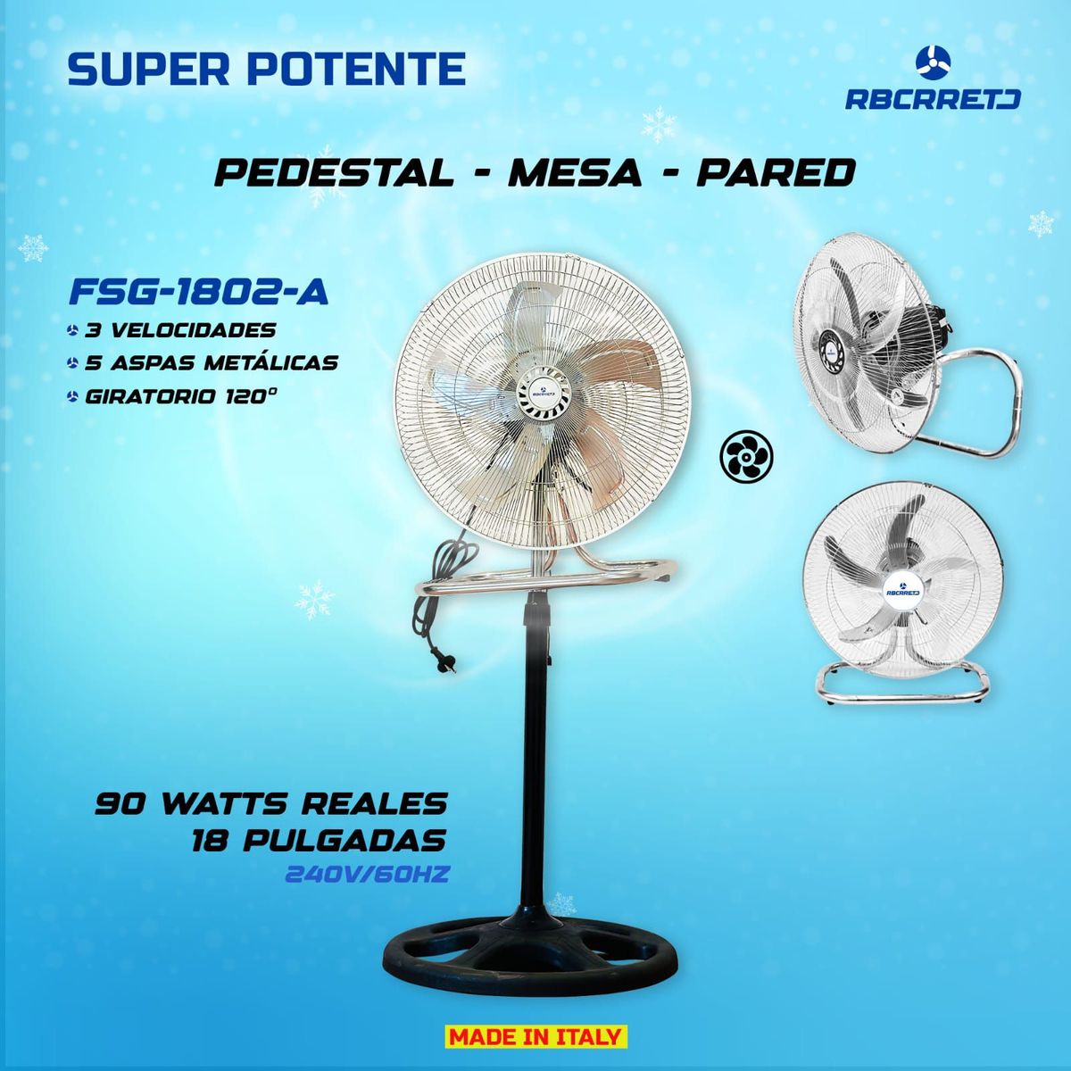 GENERICO - Ventilador de Pedestal 18 pulgadas FSG-1802-A Rbcrreto metal