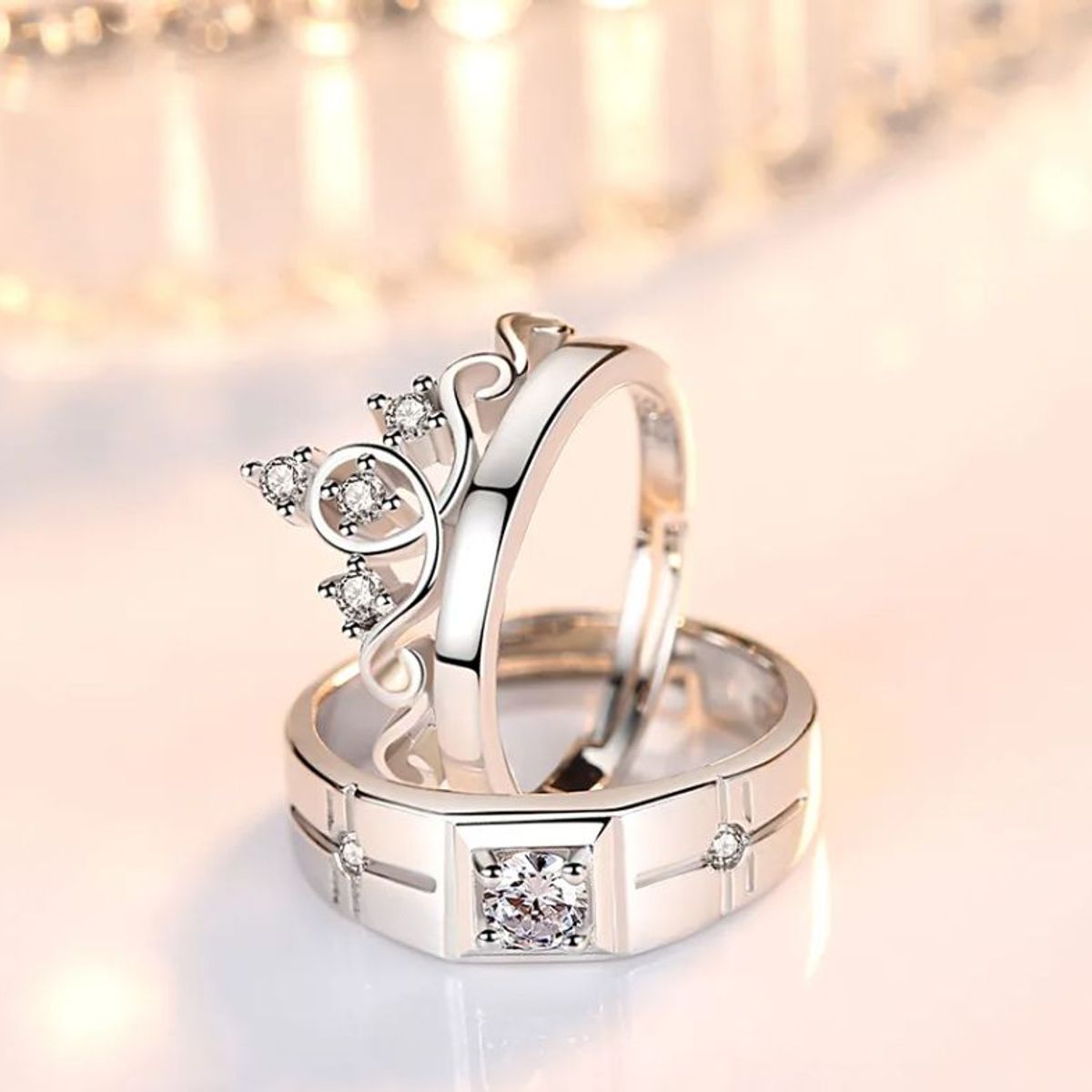 GENERICO - Anillo de Promesa Regulables King and Queen Plateado