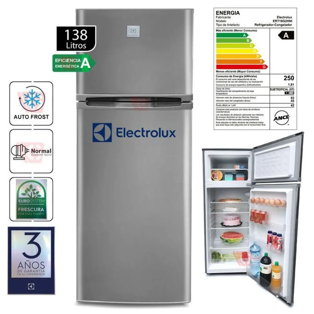 ELECTROLUX - Refrigeradora 2 Puertas 138Lts ERT18G2HNI Gris