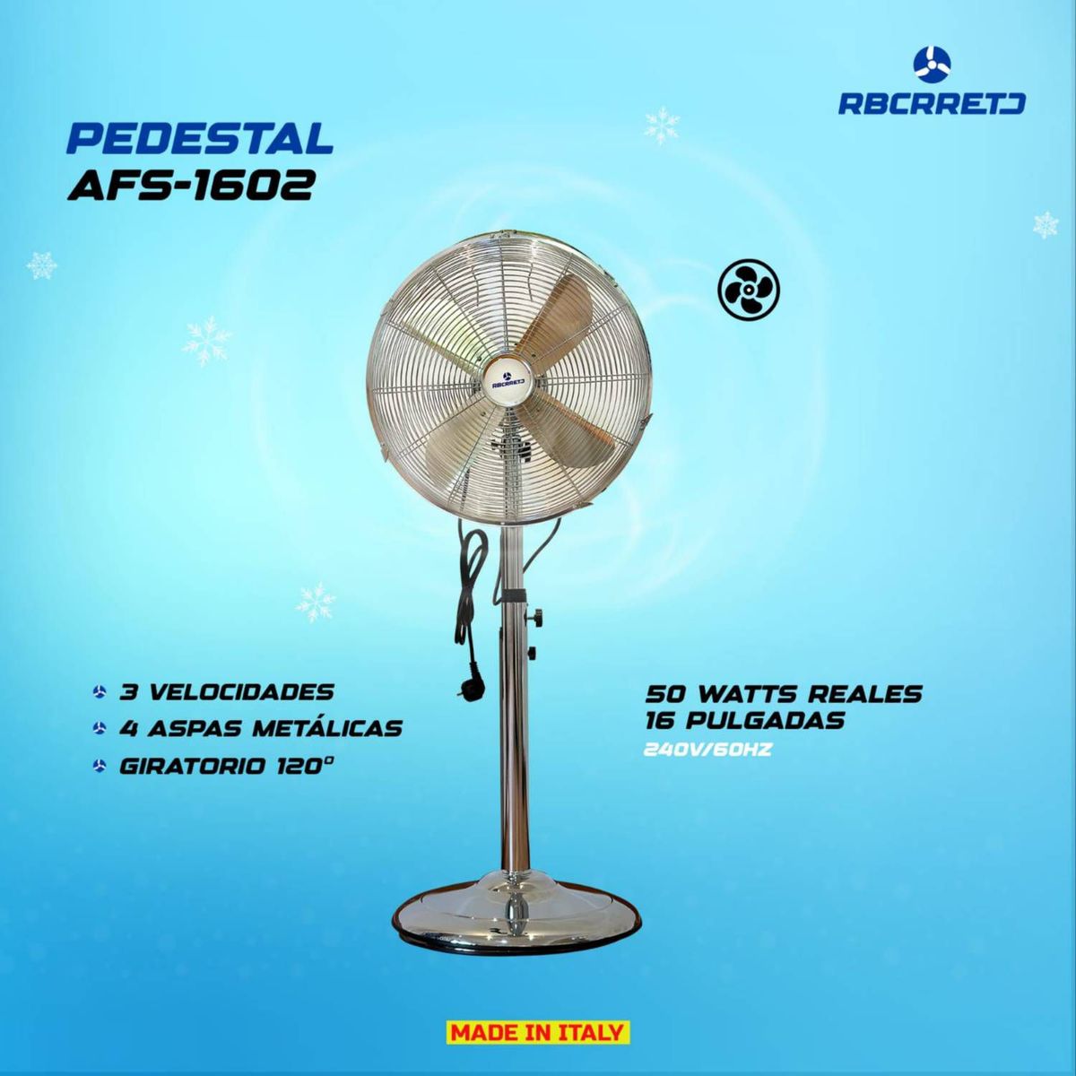 GENERICO - Ventilador de Pedestal 16 Pulgadas AFS-1602 RBCRRETD Metal plateado