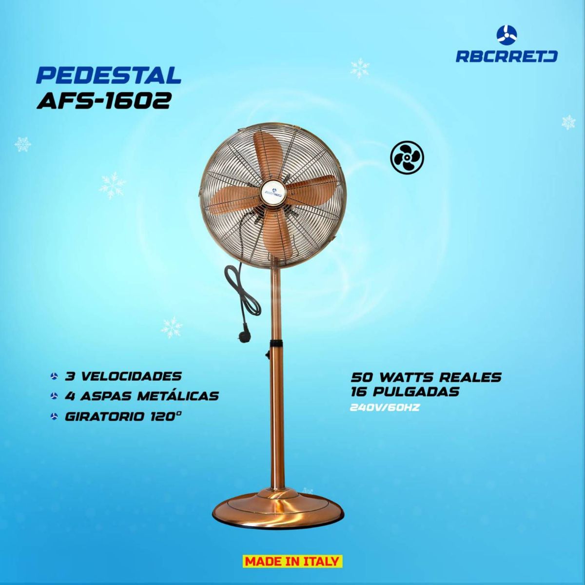 GENERICO - Ventilador de Pedestal 16 pulgadas AFS-1602 RBCRRETD Metal dorado