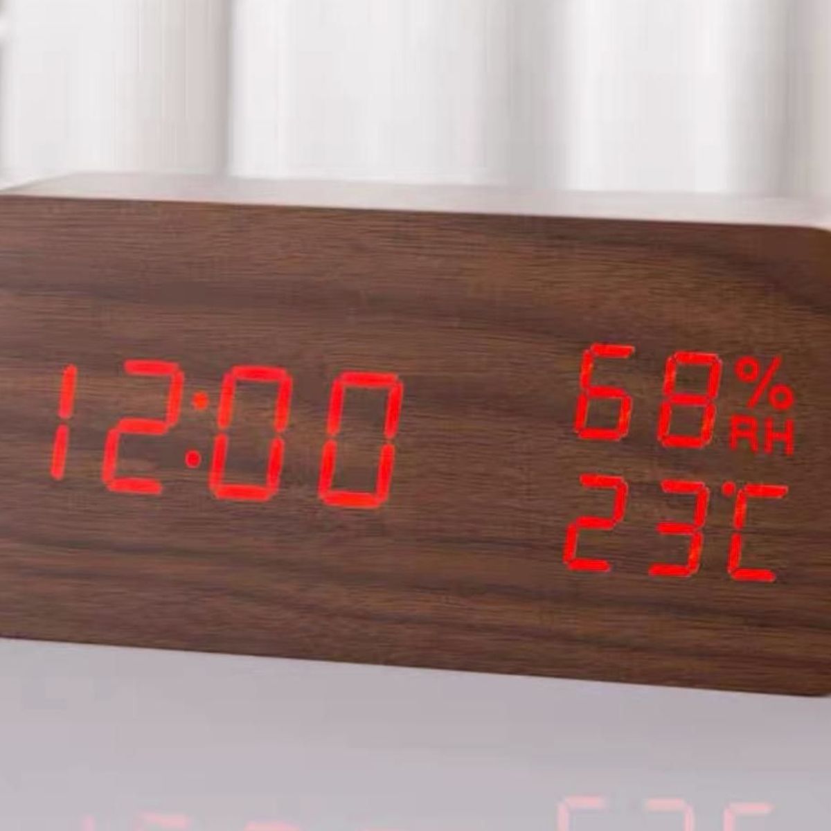 GENERICO - Reloj Digital Despertador de Madera con Control de Voz