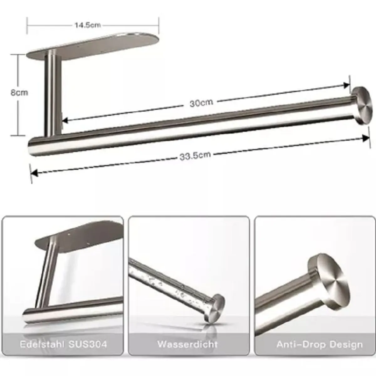 GENERICO - Soporte De Acero Inox Para Papel Toalla Grande