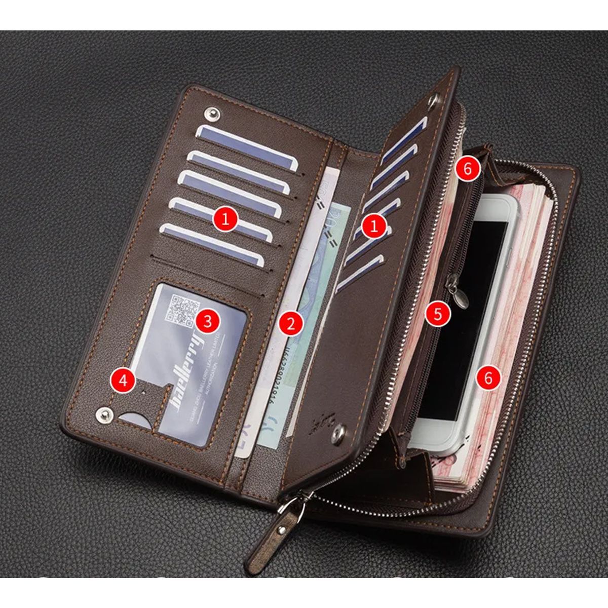 BAELLERRY - BILLETERA LARGA HOMBRE CUERO MONEDERO CON CIERRE BAELLERRY - M001