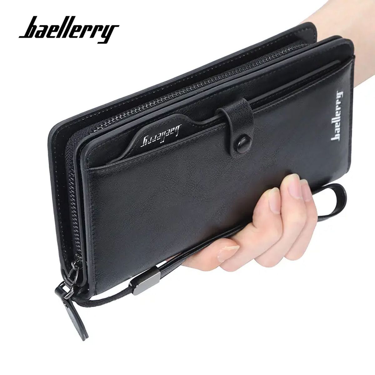 BAELLERRY - BILLETERA LARGA HOMBRE CUERO MONEDERO CON CIERRE Y BROCHE BAELLERRY