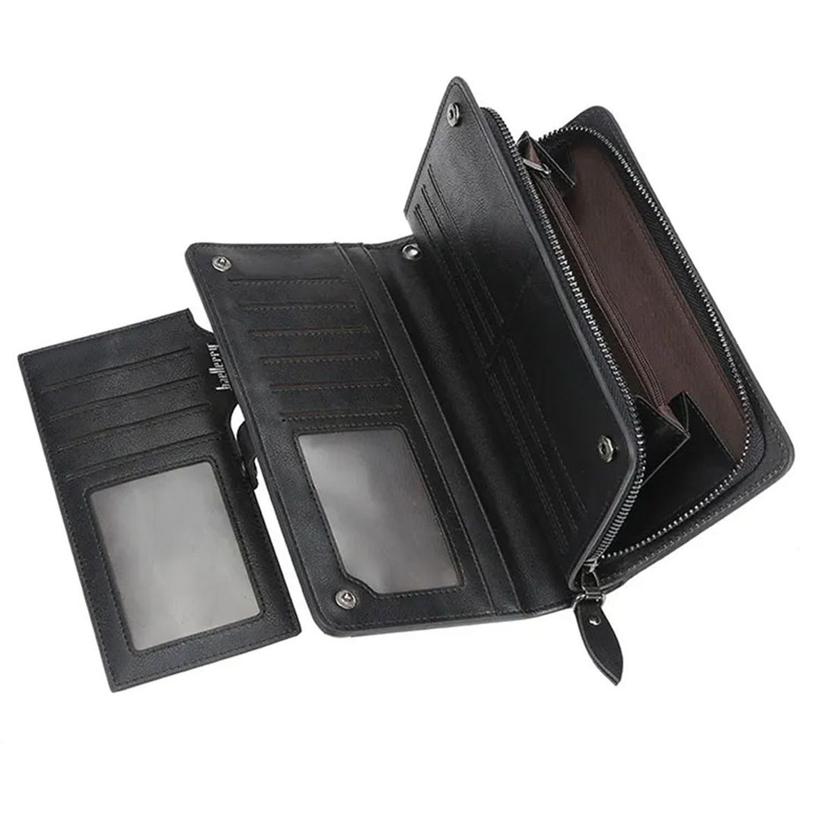 BAELLERRY - BILLETERA LARGA HOMBRE CUERO MONEDERO CON CIERRE Y BROCHE BAELLERRY