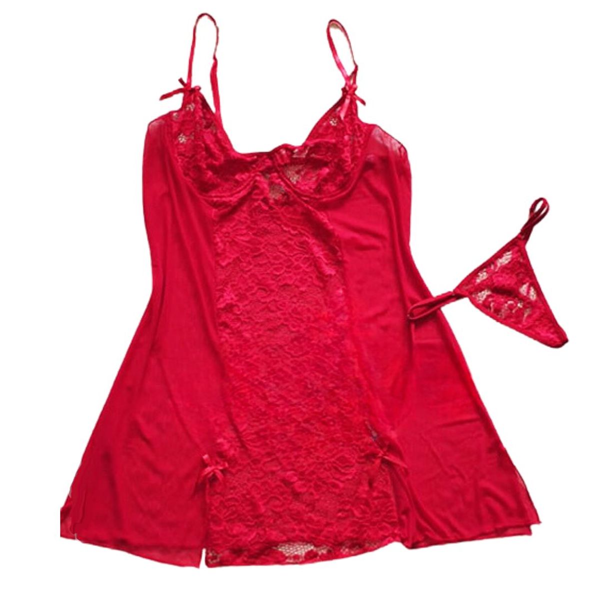 GENERICO - Babydoll Rachael más Tanga hilo regulable Lencería fina