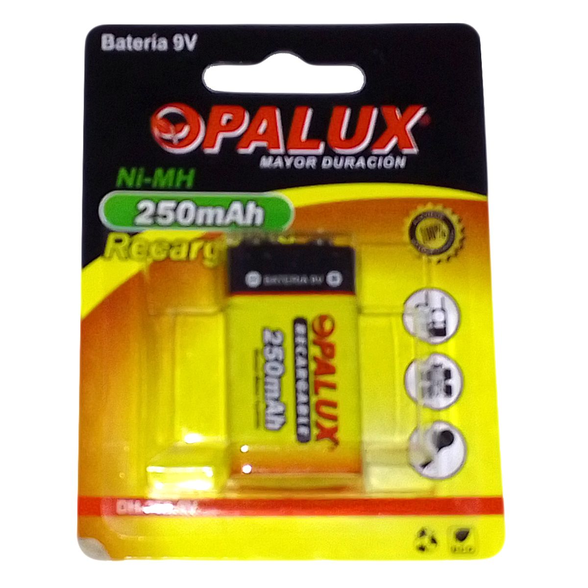 OPALUX - Bateria Recargable 9V 250mAh OPALUX DH-250-9V