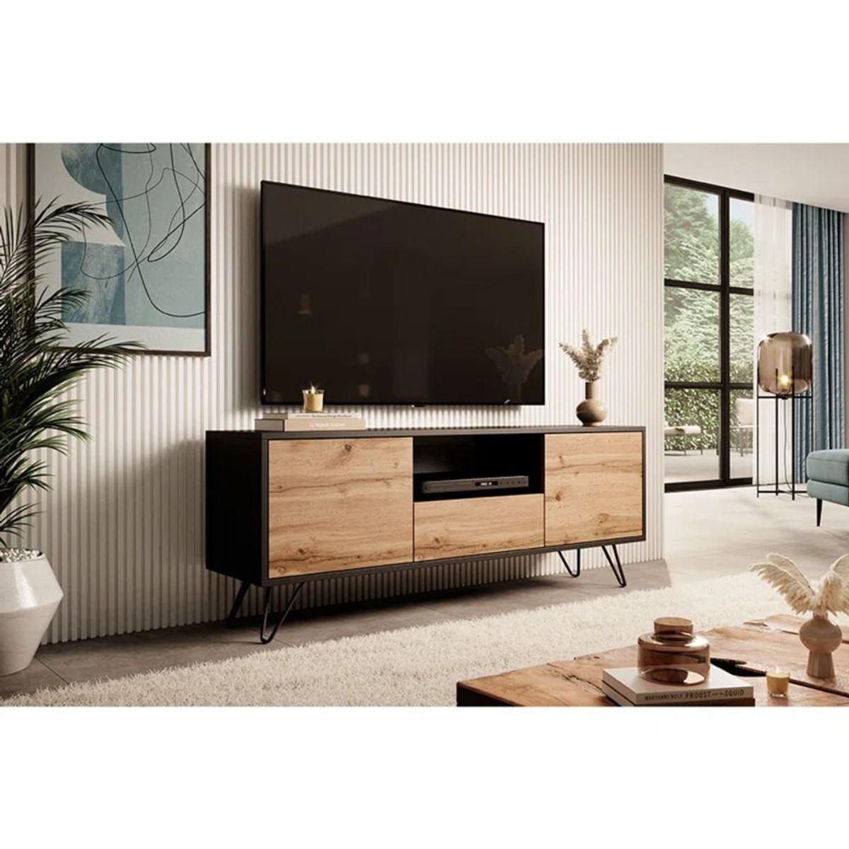 TU MESITA - Mesa de TV Moderna Sahara Negro/Roble 137cm TU MESITA
