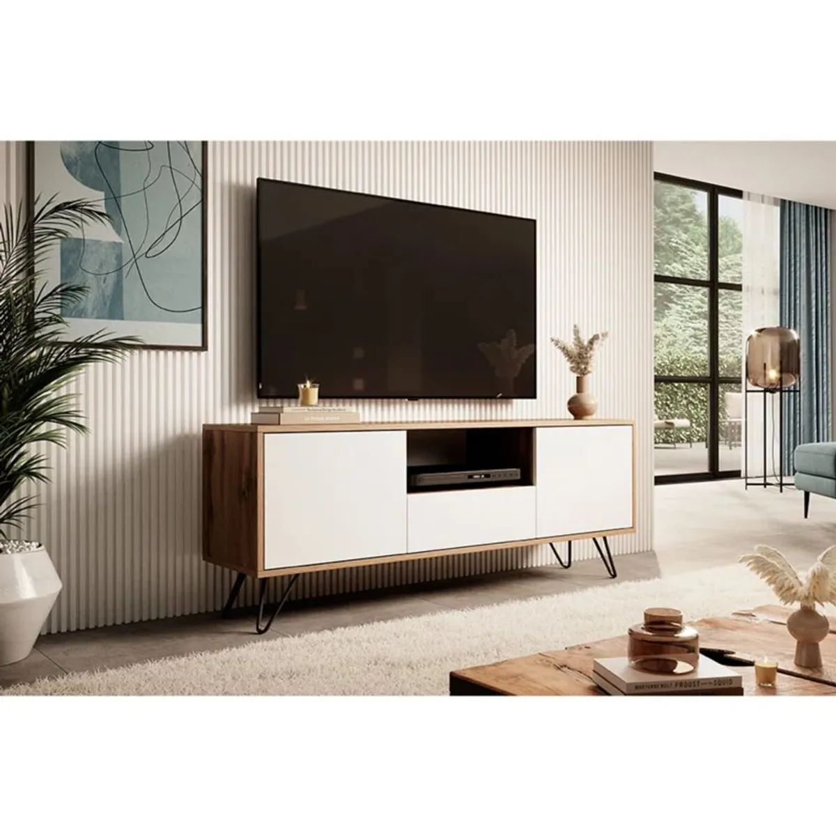 TU MESITA - Mesa de TV Moderna Sahara Blanco/Roble 137cm TU MESITA
