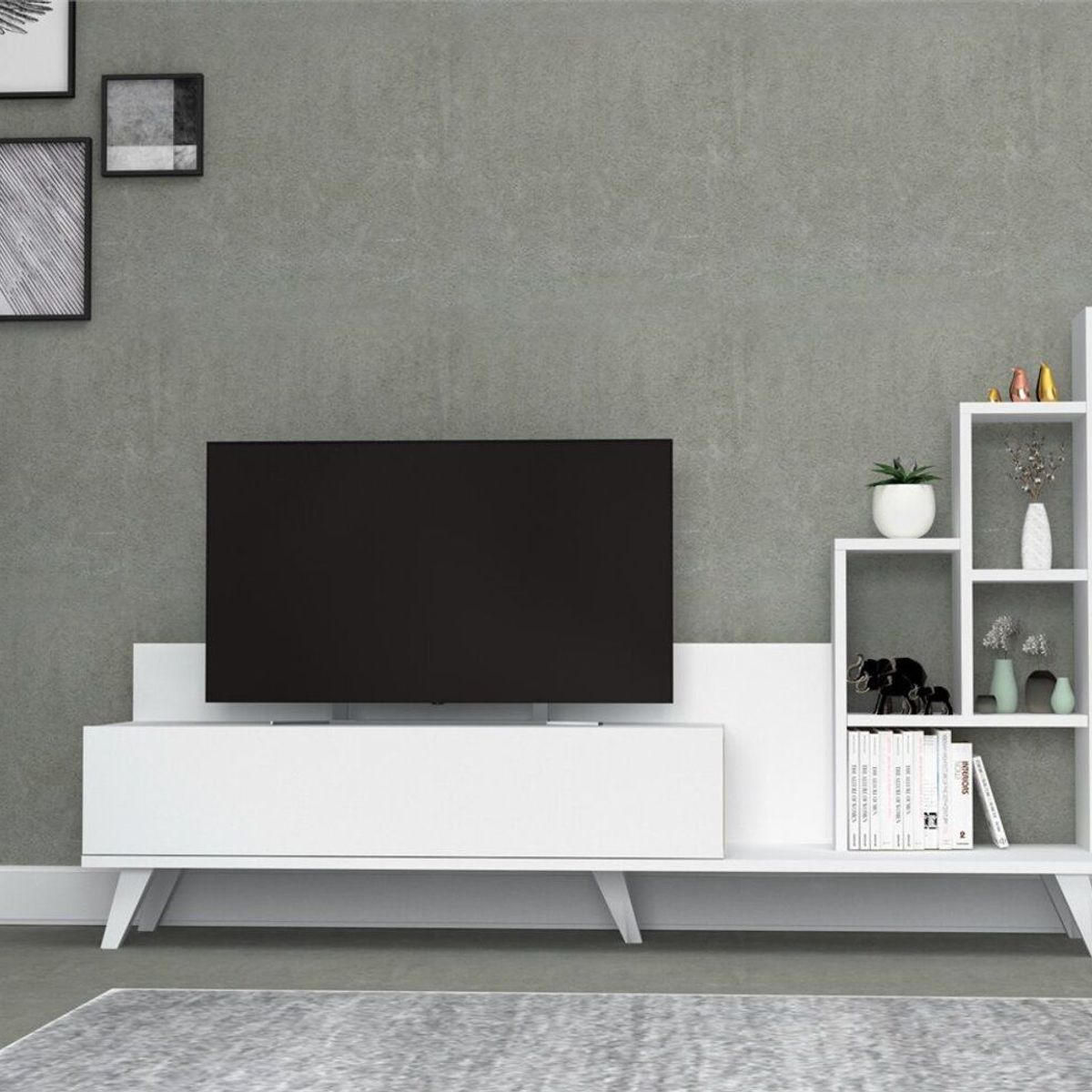 TU MESITA - Mesa de TV con Estantes Belis Blanco TU MESITA