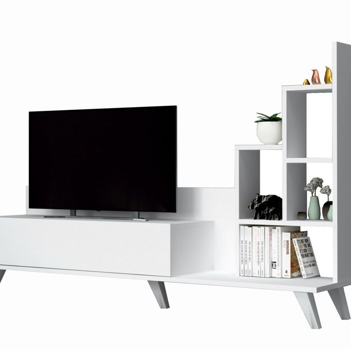 TU MESITA - Mesa de TV con Estantes Belis Blanco TU MESITA