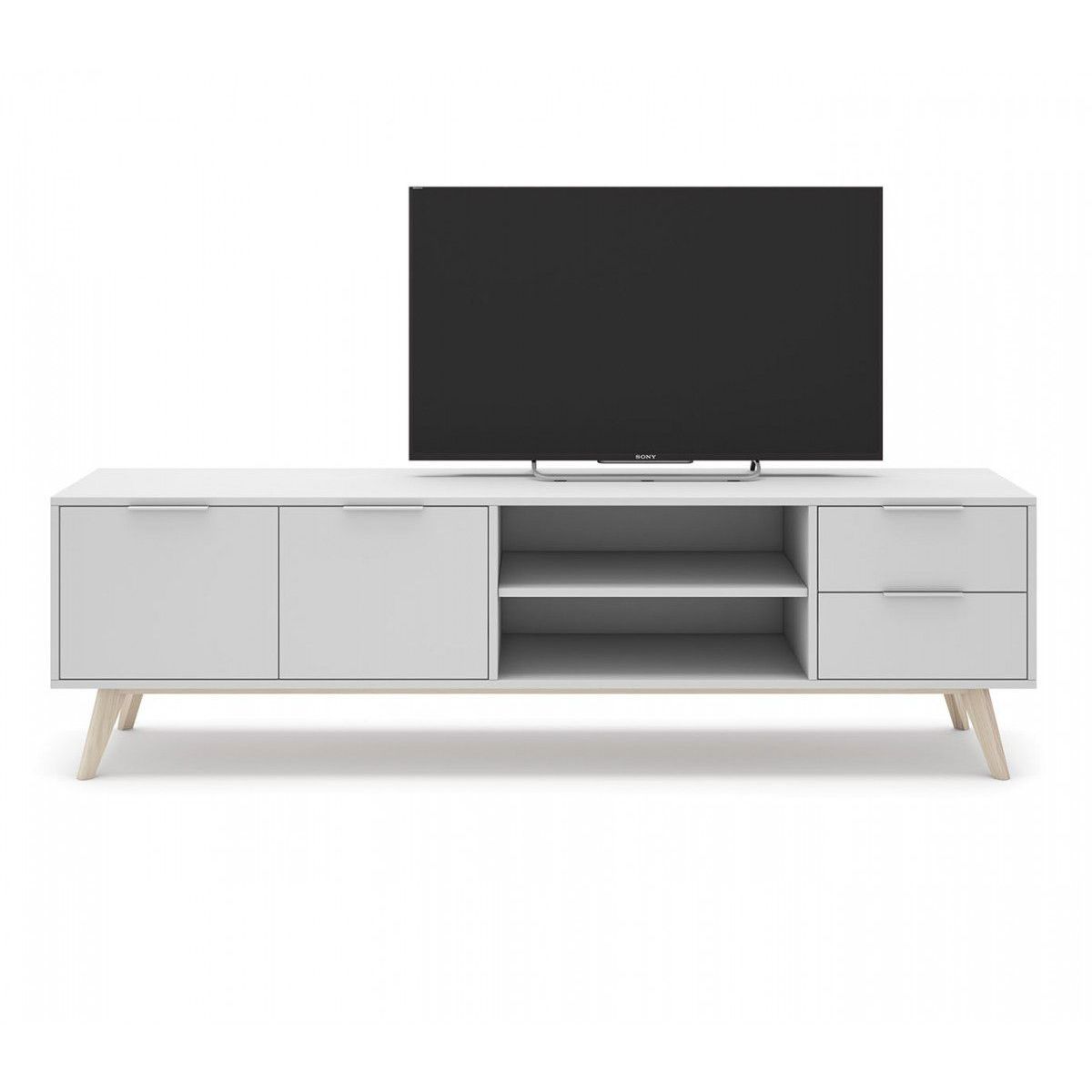 TU MESITA - Mesa de TV clásica 2 puertas 2 cajones Holanda color Blanco TU MESITA