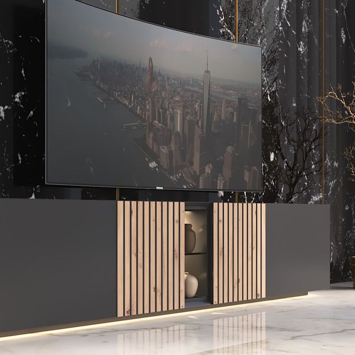 TU MESITA - Mesa de TV Moderna Power color Negro/Duna TU MESITA