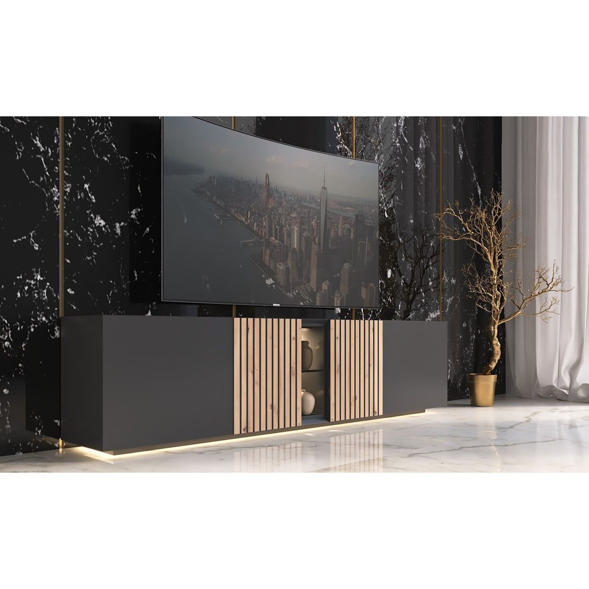 TU MESITA - Mesa de TV Moderna Power color Negro/Duna TU MESITA