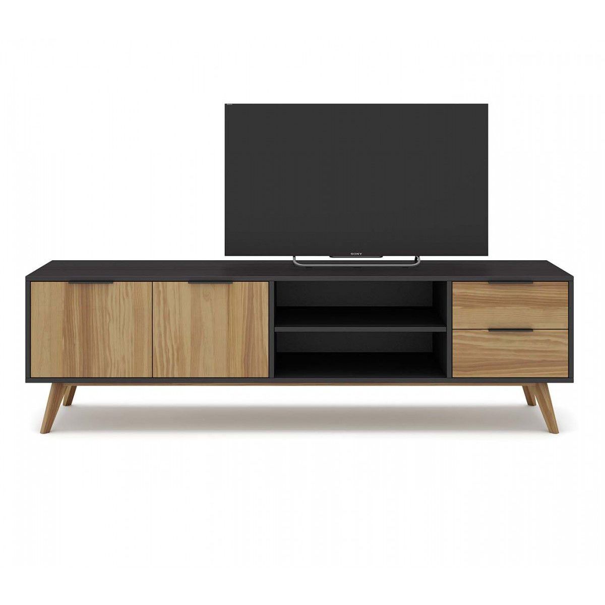 TU MESITA - Mueble de TV 2 cajones 2 puertas Maga color Duna/Negro TU MESITA